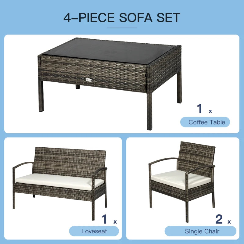 Outsunny 4-Piece Patio Furniture Set with Rattan Chairs and Glass Table