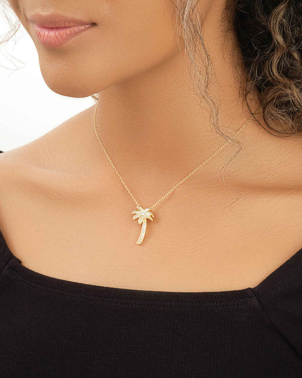 Sterling Silver Palm Tree Pendant Necklace with Cubic Zirconia