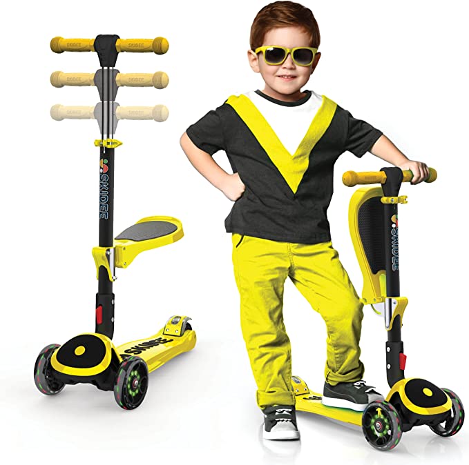 Y200 Adjustable Height Foldable Kick Scooter for Kids with LED Light Wheels