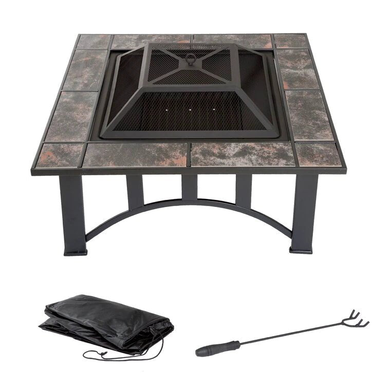 MIRODEMI® Outdoor Wood Burning Fire Pit Table With BBQ Grill Shelf