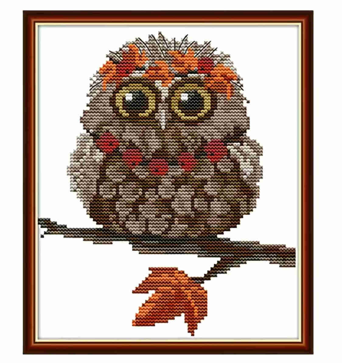 Stamped Cross Stitch Kit - Autumn Owl DIY Embroidery Kit for Beginners