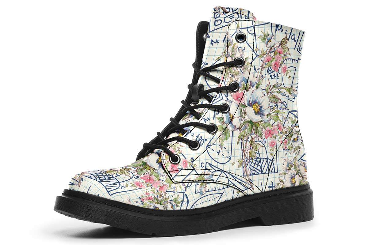 Floral Math Symbols Boots - Custom Printed Vegan Faux Leather Boots