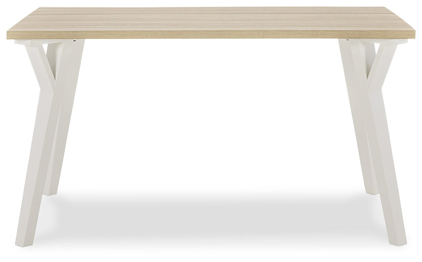 Grannen Rectangular Dining Room Table with White Saber Legs and Light Tan Melamine Top