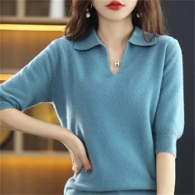 Nukty Women's Knitted V-Neck Sweater - Autumn Winter Warm Casual Pullover
