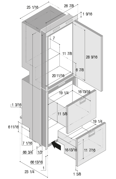 Vitrifrigo DW360IXN1-EXIV-1 Stainless Steel Top Refrigerator and Double Drawer Freezer with Ice Maker