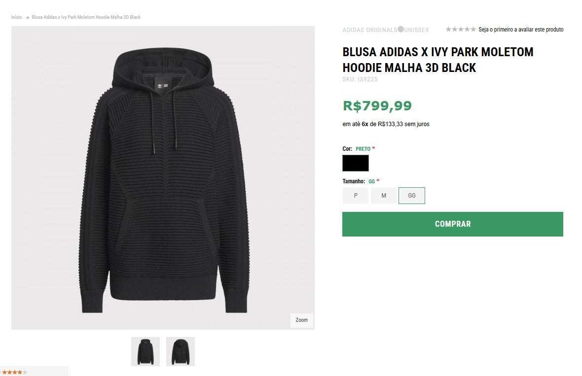 Adidas x Ivy Park 3D Knit Hoodie Black - GG Size