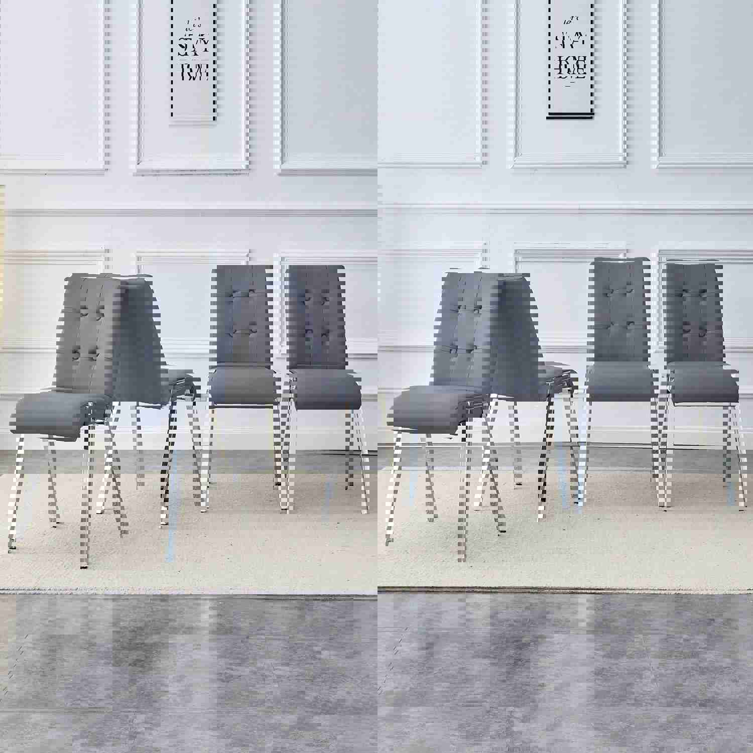 Modern Glass Dining Table Set with 4 Lattice High Back Chairs