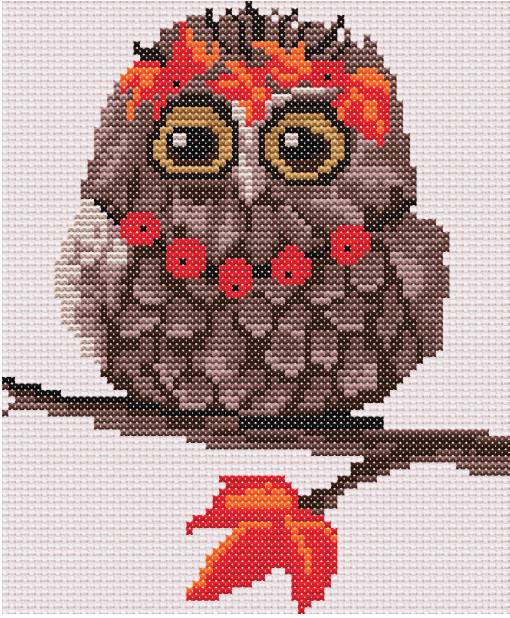 Stamped Cross Stitch Kit - Autumn Owl DIY Embroidery Kit for Beginners