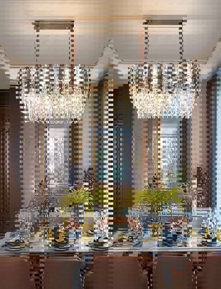 MIRODEMI® Rectangle Gold Crystal Shine Chandelier - Modern Luxury Lighting for Living Room & Kitchen