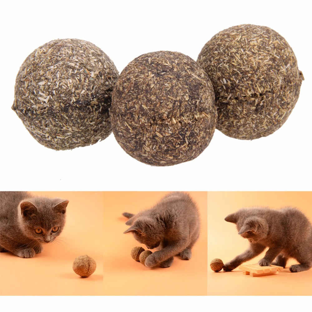3Pcs Natural Catnip Ball Menthol Flavor Treats for Cats - Healthy Safe Edible Toy