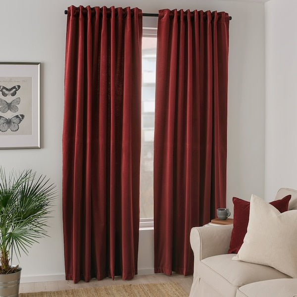 IKEA SANELA Velvet Room Darkening Curtains - Red Brown (55x118, 2 Panels)