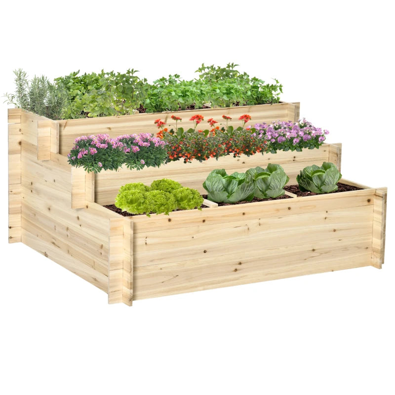 Outsunny 3 Tier Raised Garden Bed with 9 Grow Grids and Non-woven Fabric for Vegetables, Flower, Herb Outdoor Indoor Use