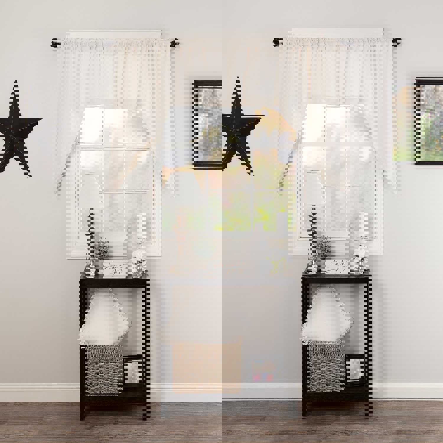 Burlap Antique White Swag Curtains - Set of 2, 36x36 Inches, 100% Cotton