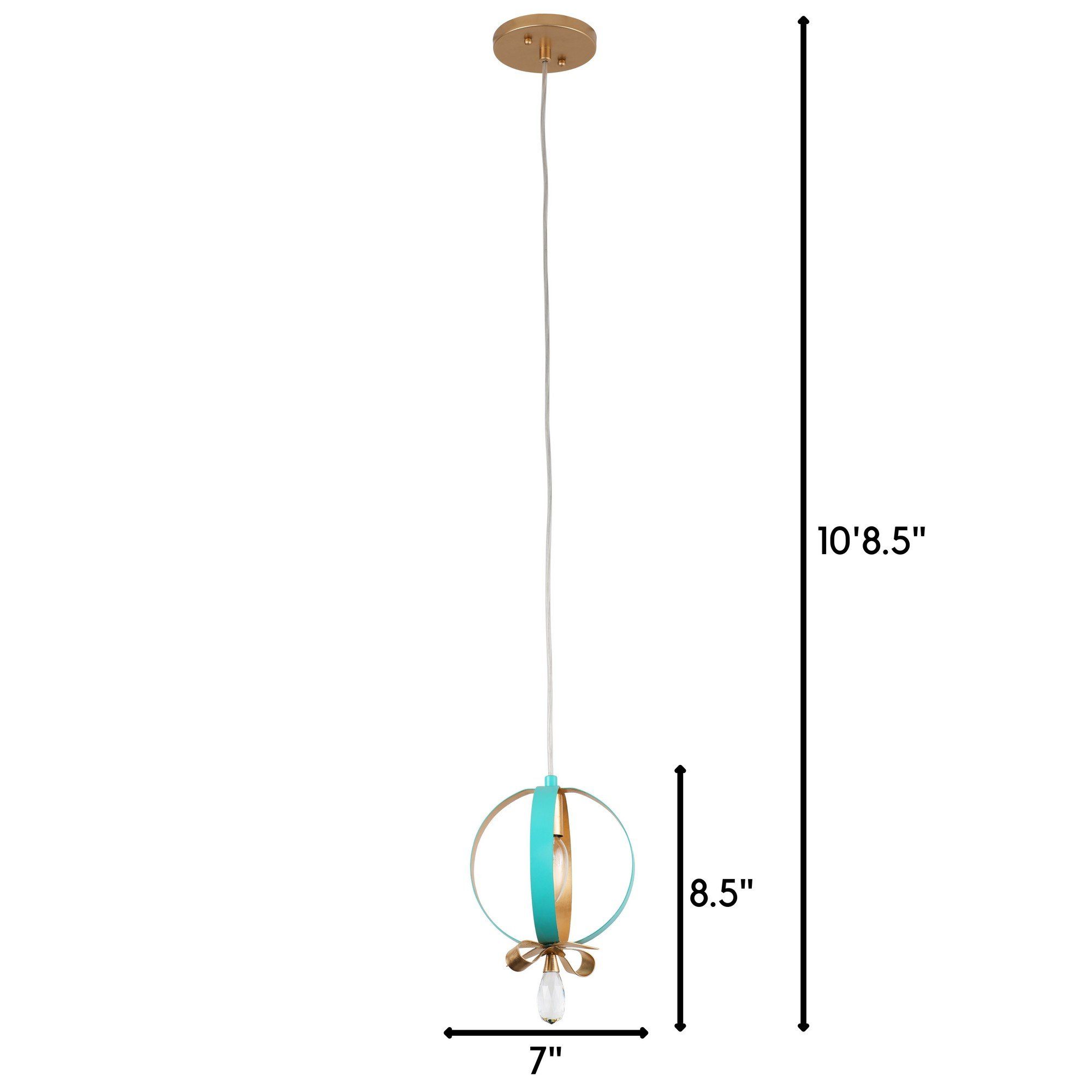 Posh 1-Lt Round Mini Pendant - Aqua/Gold Leaf