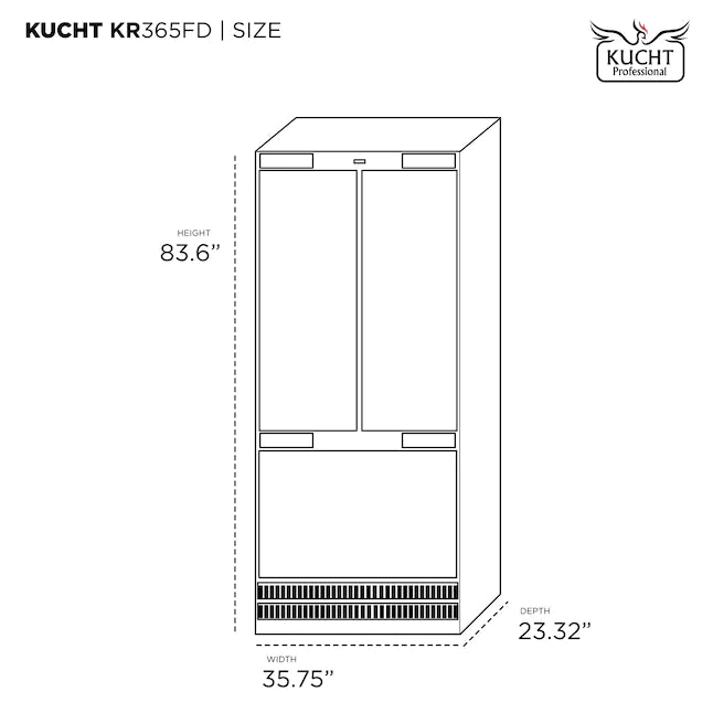 Kucht 36-Inch Built-In 19.6 Cu. Ft. French Door Refrigerator - Custom Panel Ready, Counter Depth, with Ice Maker (KR365FD)
