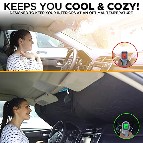 EcoNour Car Windshield Sun Shade with Storage Pouch - Durable 240T Material for UV & Heat Protection