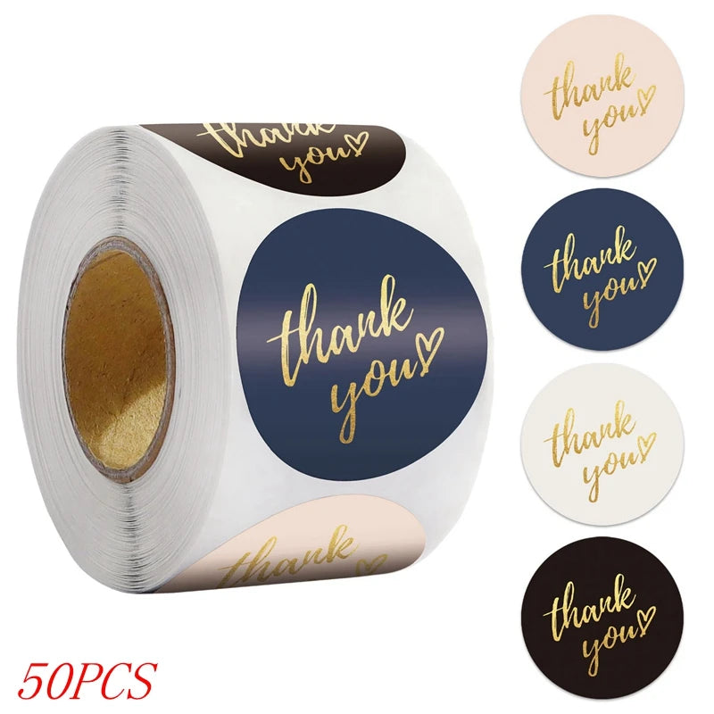 50-500pcs 1inch Blue Thank You Stickers for Envelope Sealing, Handmade Wedding Gift Decoration