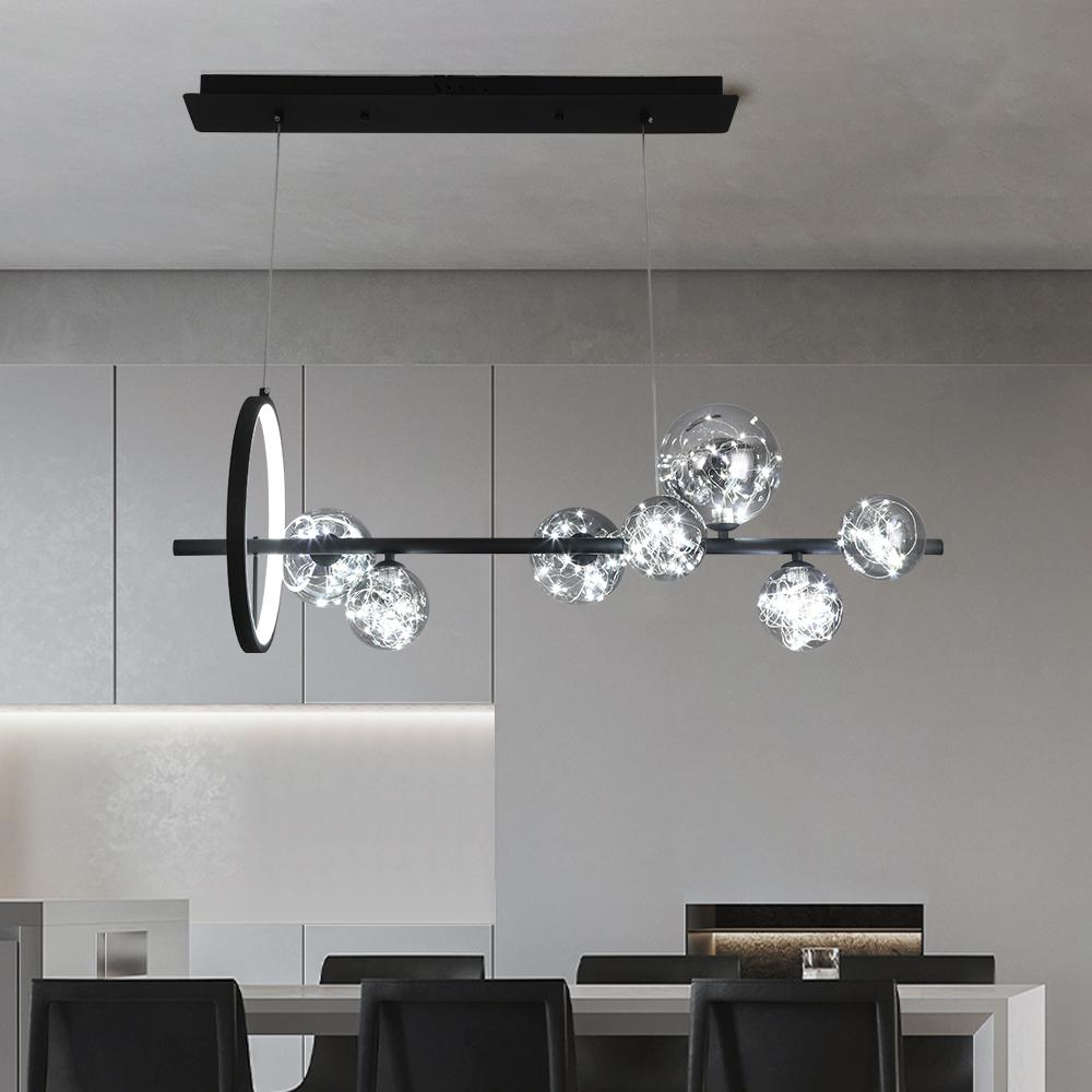 Modern 7-Light Black Kitchen Island Pendant with Glass Globe Shades