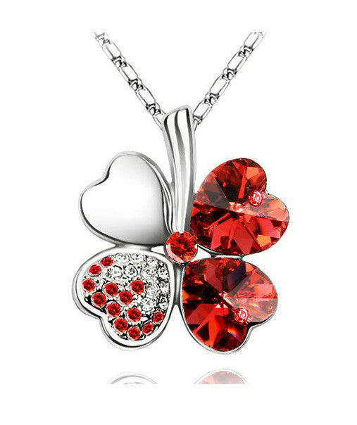 Fashion Austrian Crystal Four Leaf Clover Necklace for Women