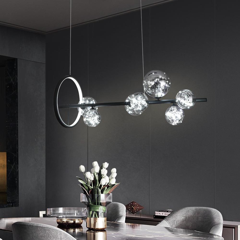 Modern 7-Light Black Kitchen Island Pendant with Glass Globe Shades