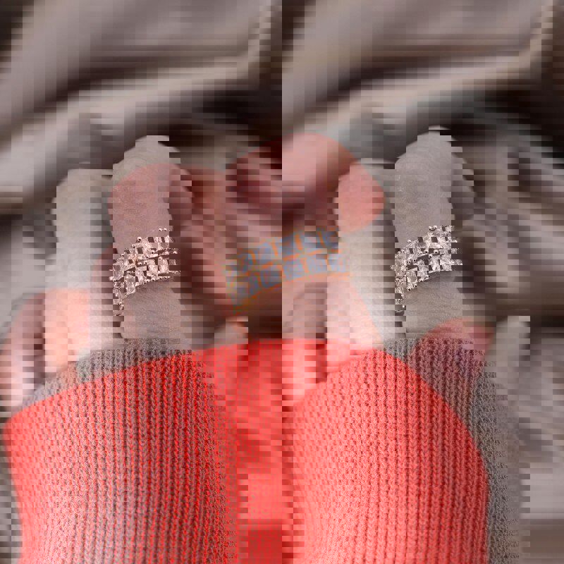 14K Gold Plated Double Layer Zircon Square Ring for Women