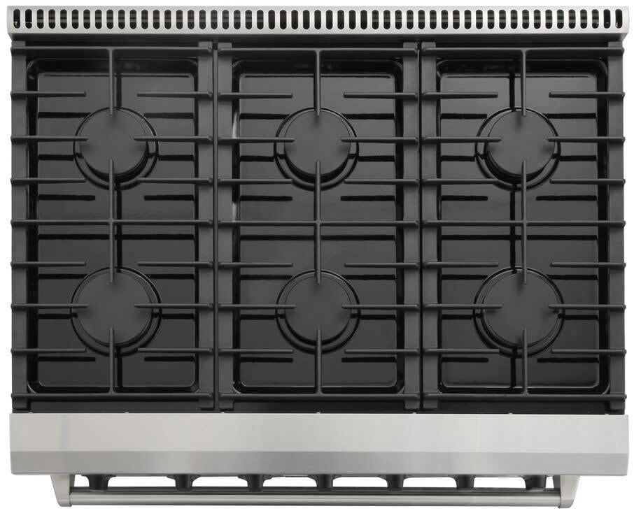 Thor Kitchen Package - 36 Inch Propane Gas Range with Range Hood, Microwave Drawer, Refrigerator, Dishwasher, and Wine Cooler
