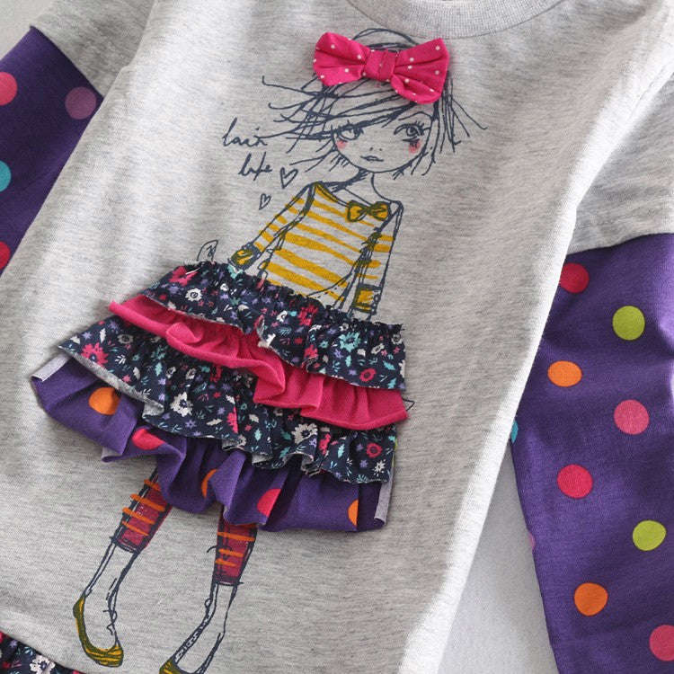 Girl's Long Sleeve Printed Cotton Dress for Baby and Toddler