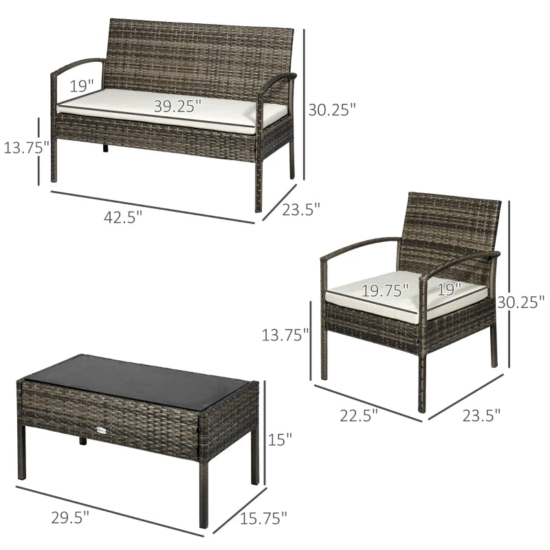 Outsunny 4-Piece Patio Furniture Set with Rattan Chairs and Glass Table