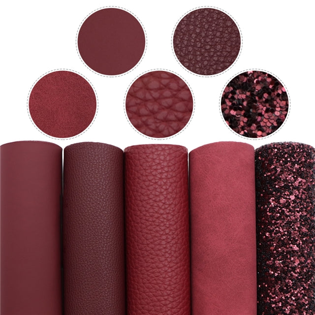 Wine Red Faux Leather Sheet Pack (5 Sheets) for DIY Crafts