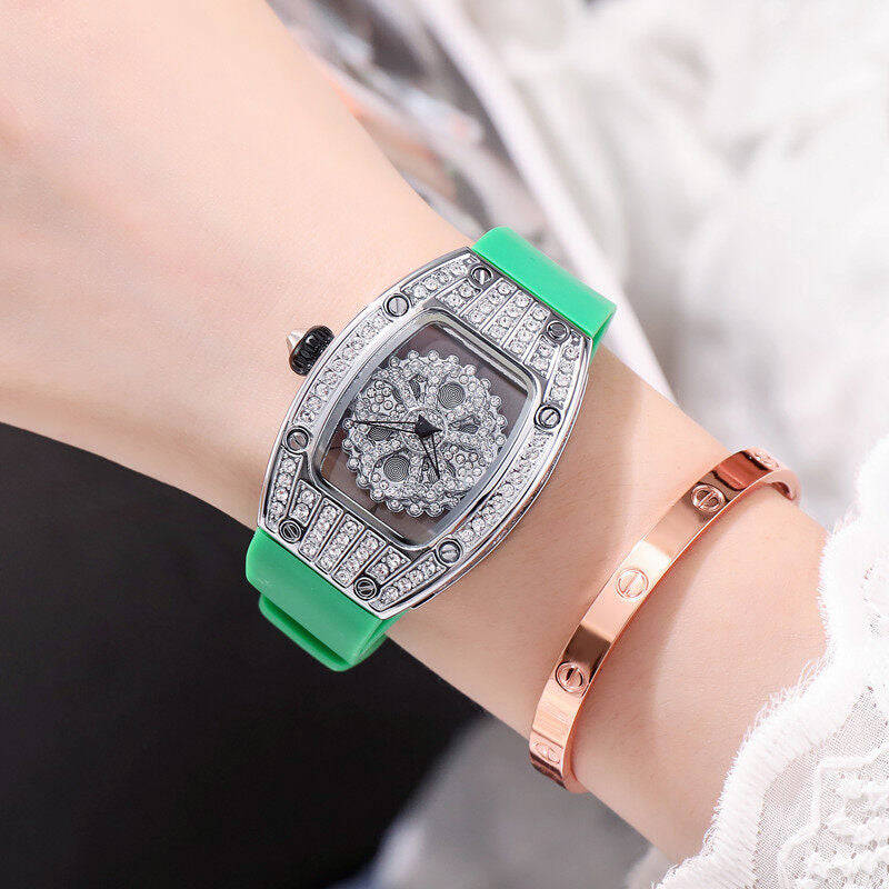 Women's Fashion Watch - Barrel Design with Full Diamond Silicone Strap SA-015
