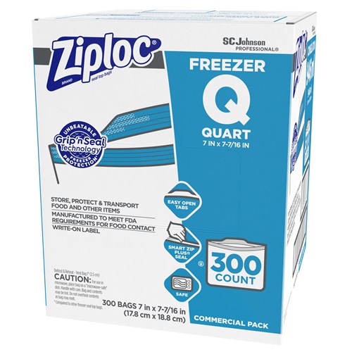 Ziploc 696187 Double Zipper Freezer Bags - Clear - 300/Carton
