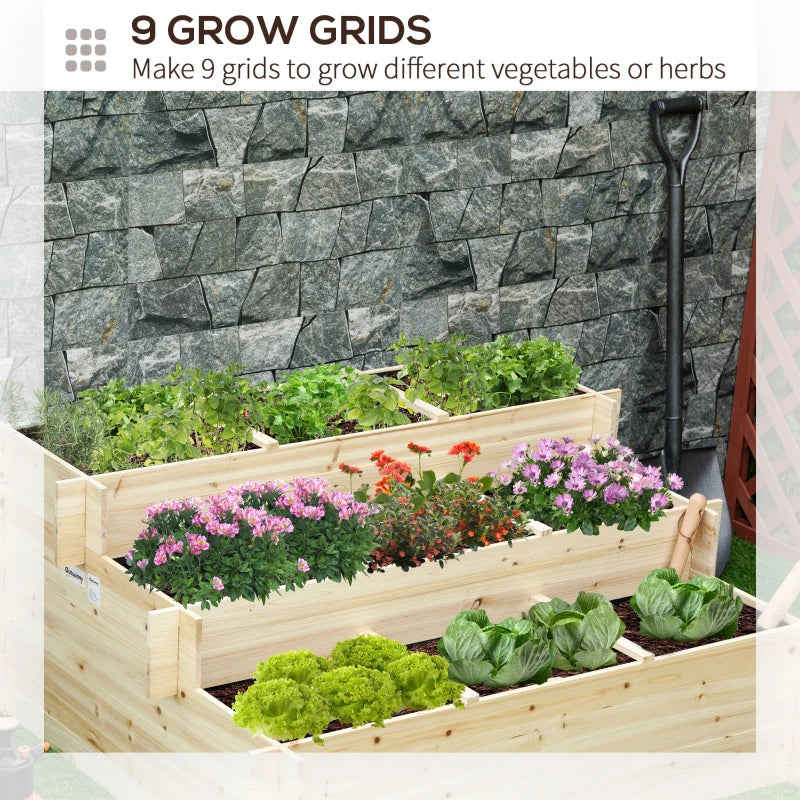 Outsunny 3 Tier Raised Garden Bed with 9 Grow Grids and Non-woven Fabric for Vegetables, Flower, Herb Outdoor Indoor Use