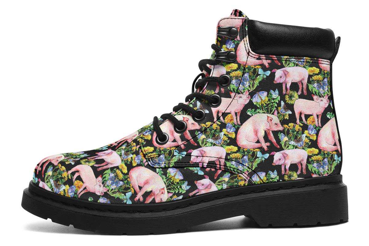 Floral Pig Classic Vibe Boots - Custom Printed Vegan Boots
