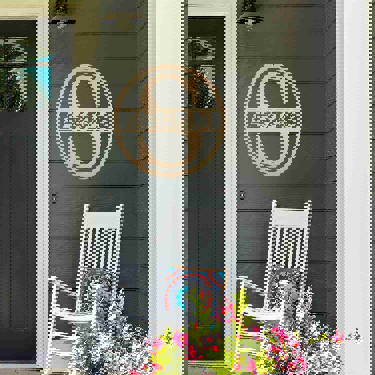 Custom Round Monogram House Number Metal Sign - Housewarming & Wedding Gift