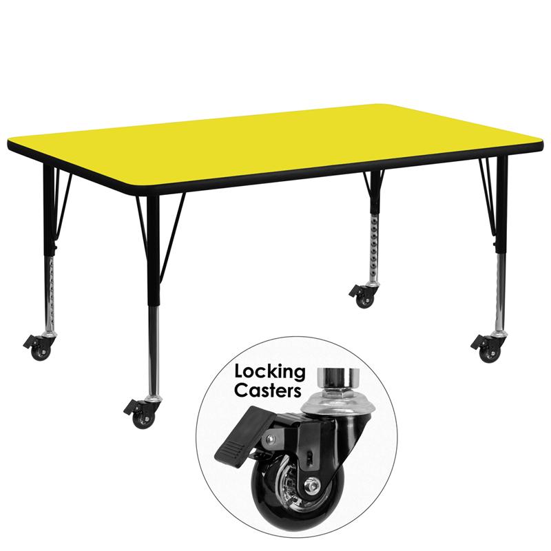 Flash Furniture Mobile 30W x 72L Rectangular Yellow HP Laminate Activity Table - Height Adjustable Short Legs