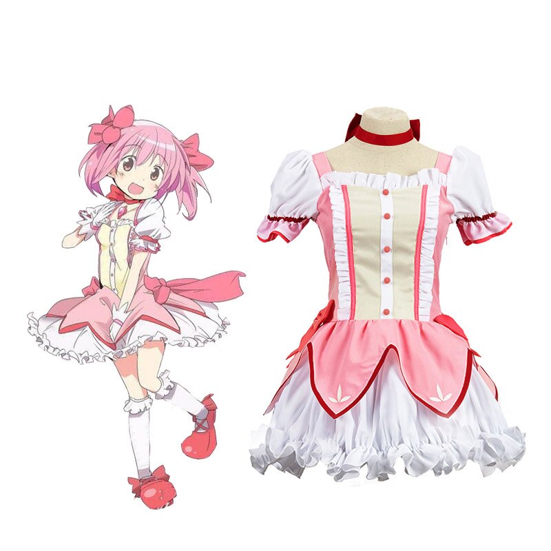 Puella Magi Madoka Magica Kaname Madoka Magical Girl Cosplay Costume with Bowknots
