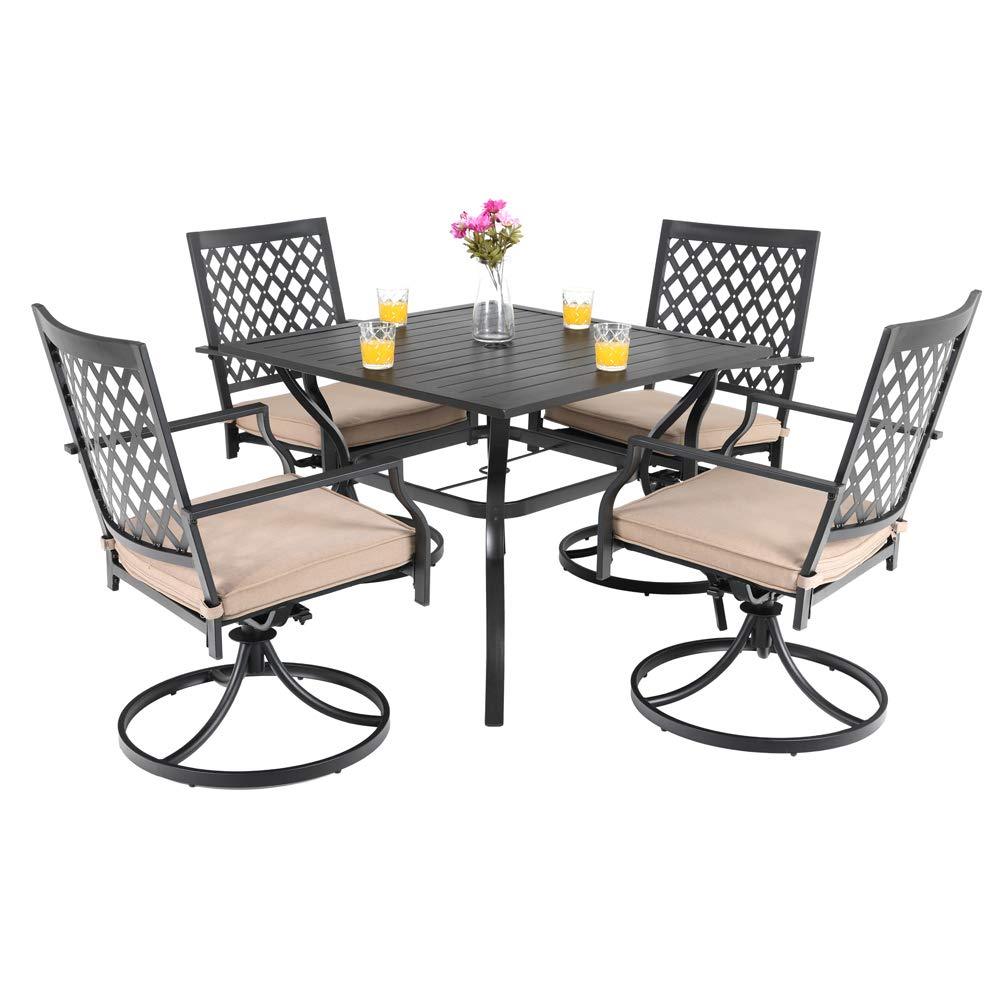 5-Piece Outdoor Dining Set with 4 Cushioned Swivel Chairs and Square Table