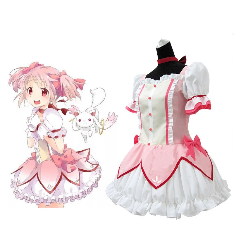 Puella Magi Madoka Magica Kaname Madoka Magical Girl Cosplay Costume with Bowknots