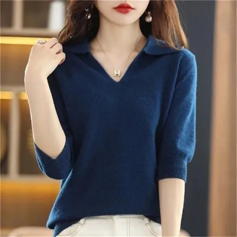 Nukty Women's Knitted V-Neck Sweater - Autumn Winter Warm Casual Pullover