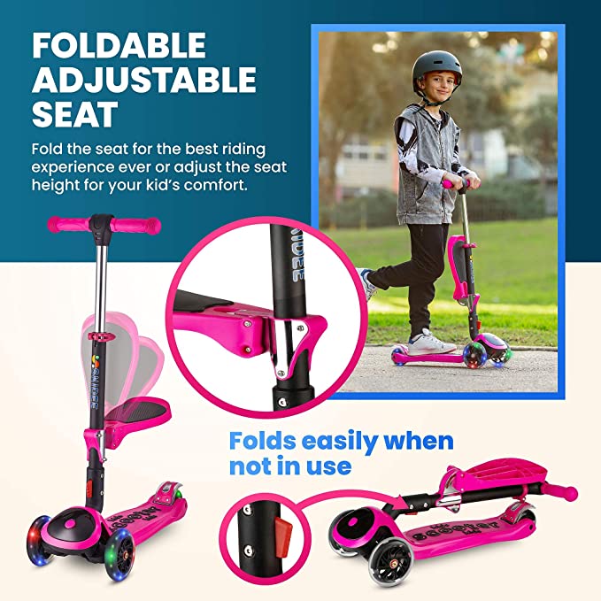 Y200 Adjustable Height Foldable Kick Scooter for Kids with LED Light Wheels