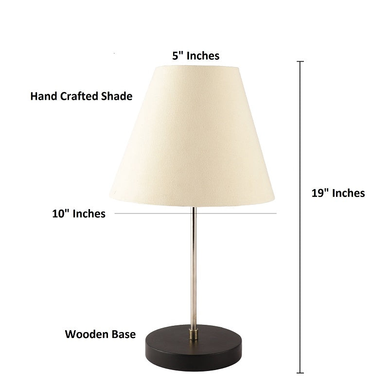 BTR CRAFTS Silver Rod With Black Wooden Base Table Lamp (Conical Lampshade)