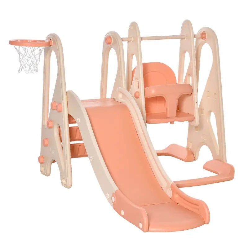 Qaba 3 in 1 Kids Swing and Slide Set with Basketball Hoop - Indoor/Outdoor Playground Activity Center (Pink)