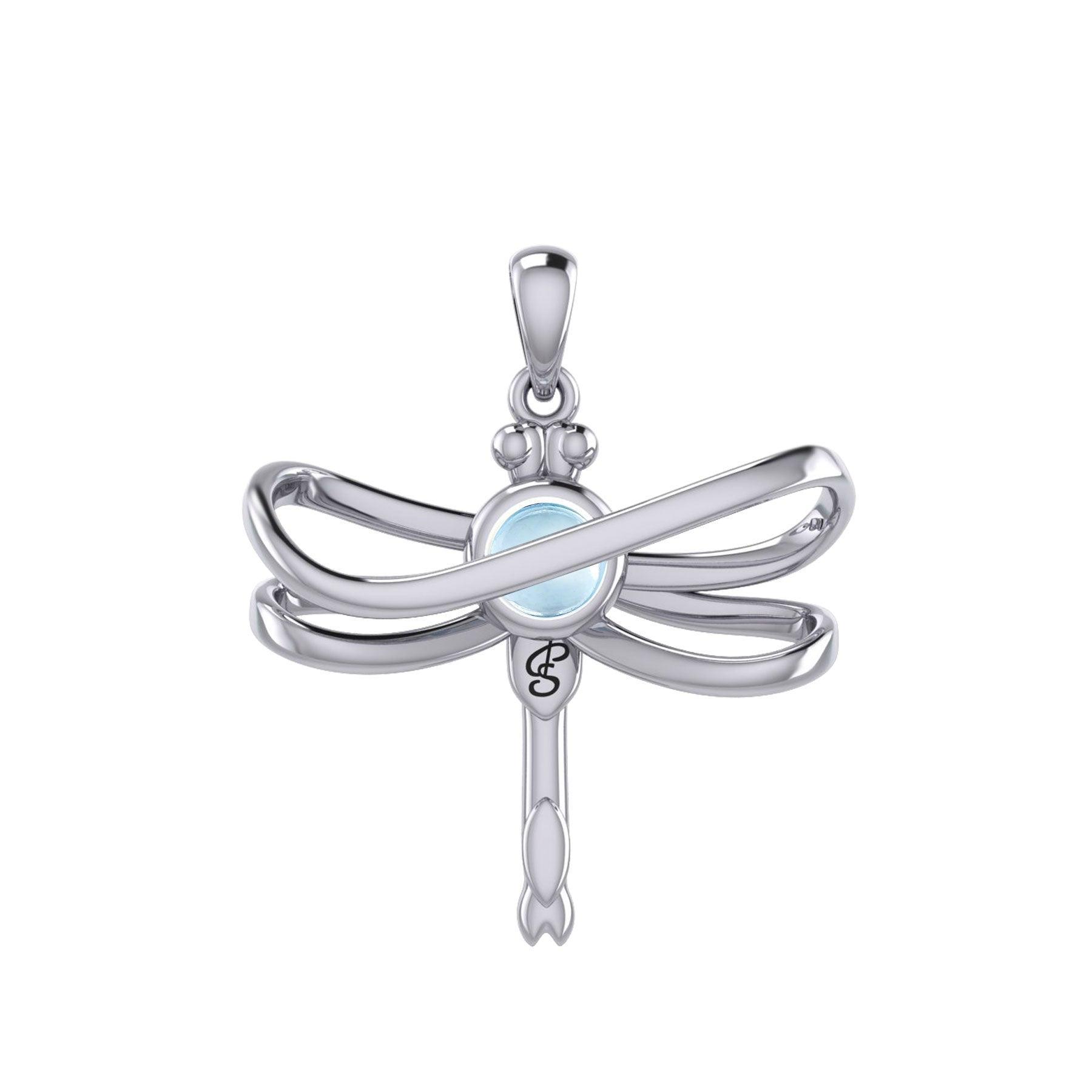 Ethereal Dragonfly Sterling Silver Pendant with Spiritual Gemstone by Peter Stone Jewelry