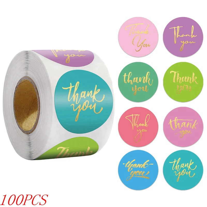 50-500pcs 1inch Blue Thank You Stickers for Envelope Sealing, Handmade Wedding Gift Decoration
