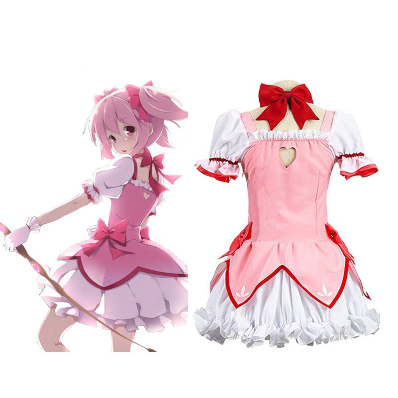 Puella Magi Madoka Magica Kaname Madoka Magical Girl Cosplay Costume with Bowknots