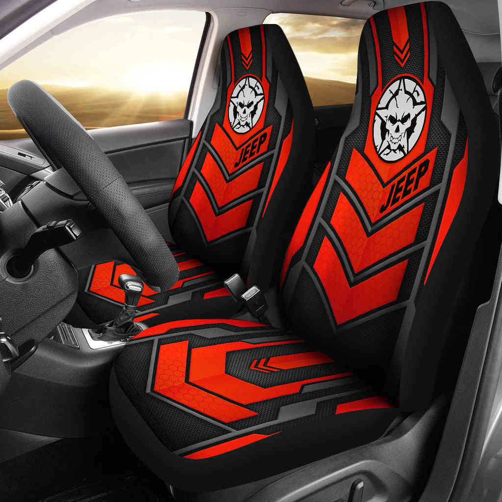 Jeep Skull Frame Red Color Car Seat Covers - Custom-Made & Durable