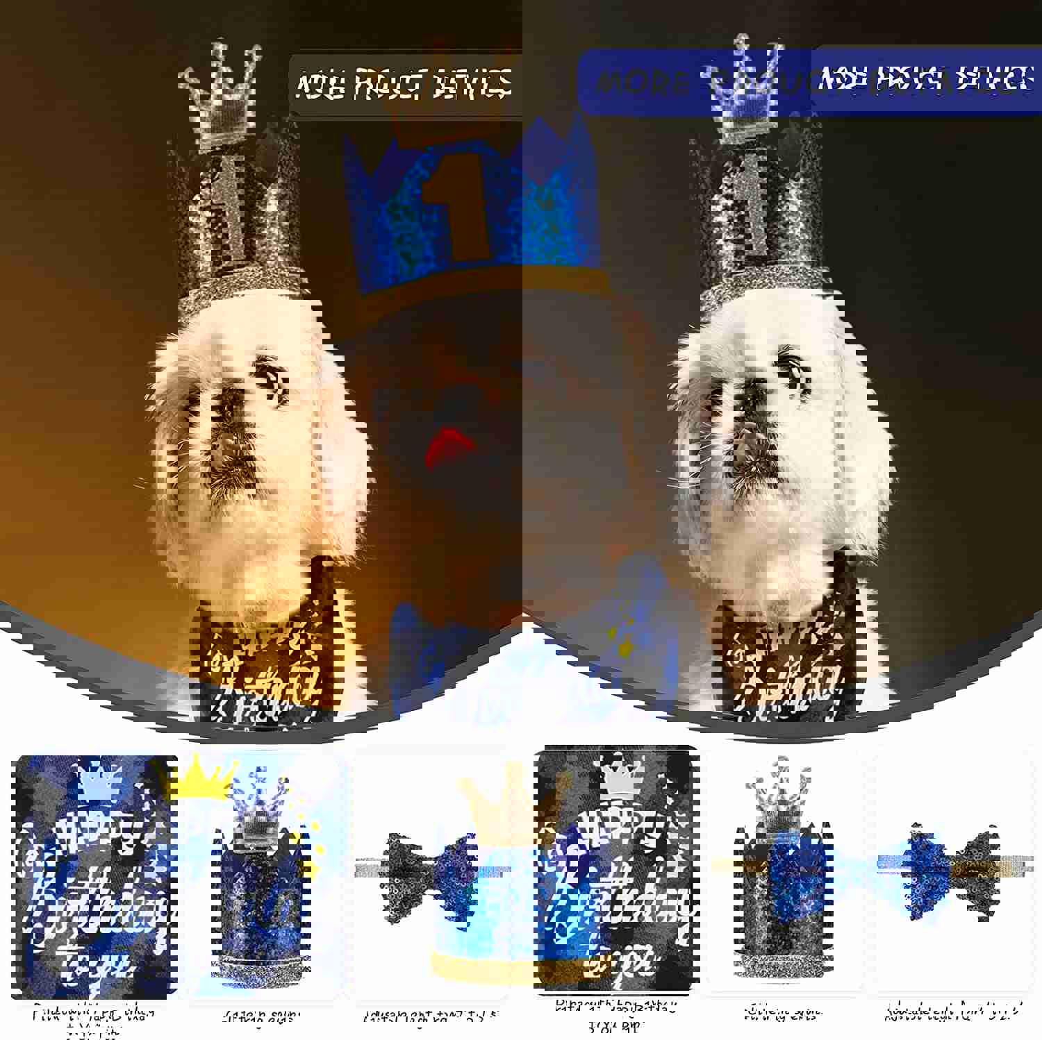 Dog Birthday Party Accessories Set - Bandana, Crown Hat, Bow Tie with 0-9 Figures for Small to Medium Pets (Blue)