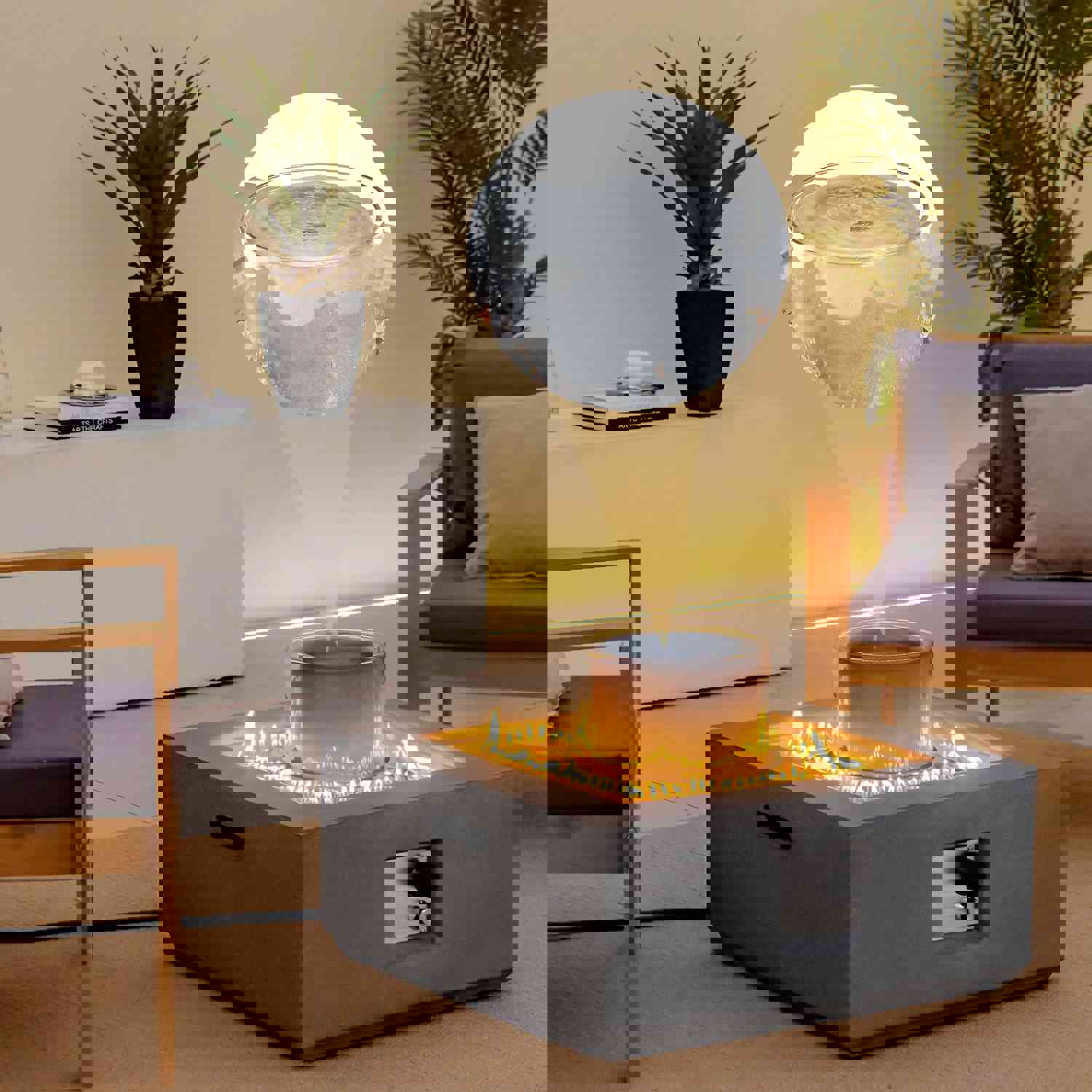 Tangkula 28 Fire Pit Table with Fountain, 50,000 BTU Square Fire Table with Stainless Steel Burner