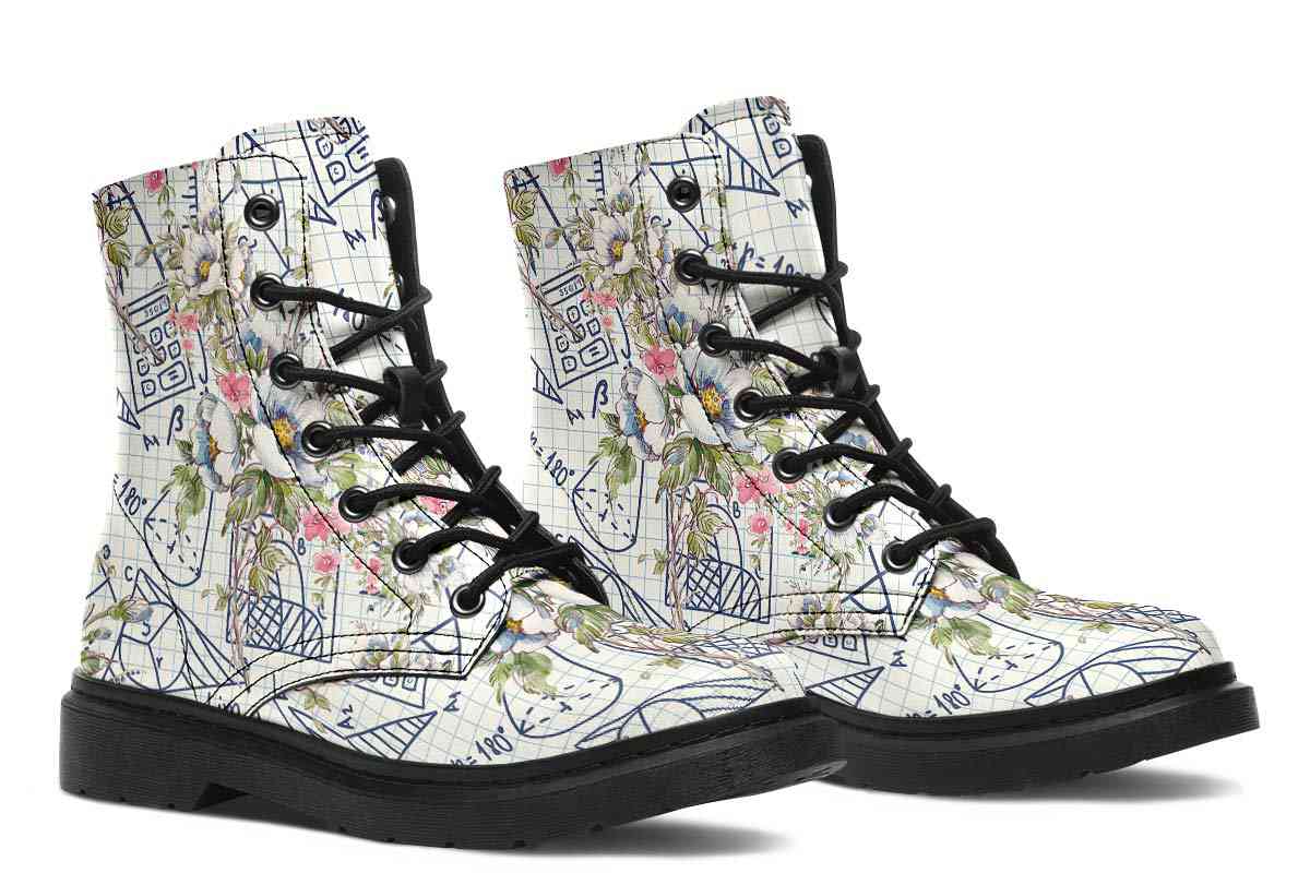 Floral Math Symbols Boots - Custom Printed Vegan Faux Leather Boots