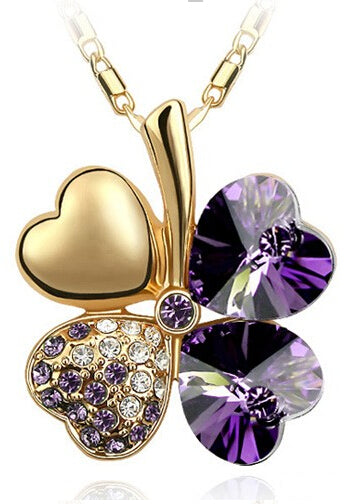 Fashion Austrian Crystal Four Leaf Clover Necklace for Women